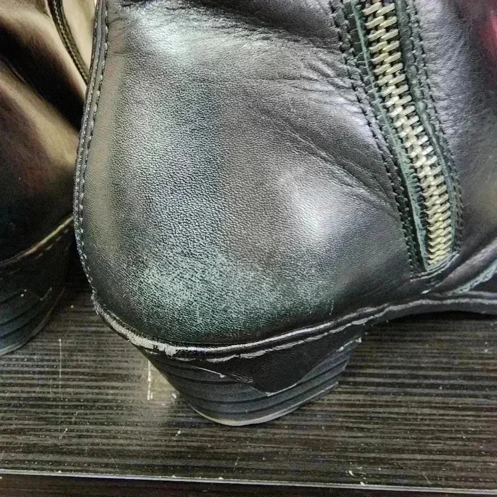Rieker Boots Lynn 60 Womens 38 Ankle Booties Black Leather Block Heels Side Zip